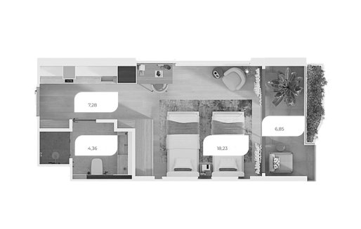 Condominium floor plan, 1 room in Layan Green Park No. 11006 (2D)