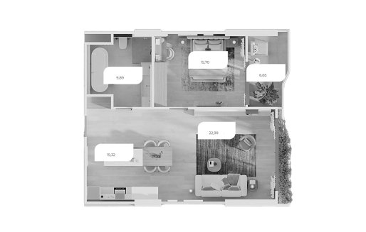 Condominium floor plan, 1 bedroom in Layan Green Park No. 11007 (2D)