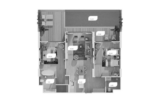 Duplex floor plan, 3 bedrooms in Layan Green Park No. 11010 (2D)